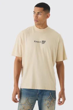 Oversized Extended Neck Keep It Real Print T-Shirt | BoohooMAN UK