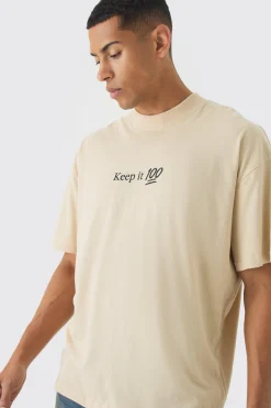 Oversized Extended Neck Keep It Real Print T-Shirt | BoohooMAN UK