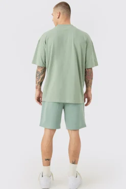 Oversized Extended Neck Limited Embossed T-shirt And Relaxed Short Set | BoohooMAN UK