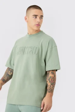 Oversized Extended Neck Limited Embossed T-shirt And Relaxed Short Set | BoohooMAN UK