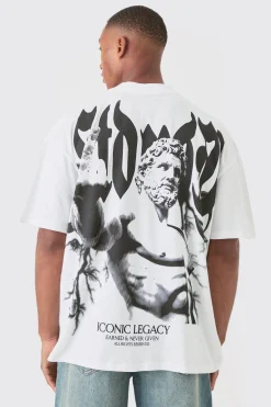 Oversized Extended Neck Large Scale Statue Print T-shirt | BoohooMAN UK