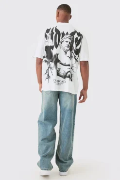 Oversized Extended Neck Large Scale Statue Print T-shirt | BoohooMAN UK