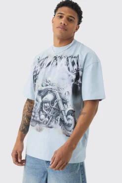 Oversized Extended Neck Lightening Graphic T-shirt | BoohooMAN UK