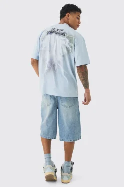 Oversized Extended Neck Lightening Graphic T-shirt | BoohooMAN UK