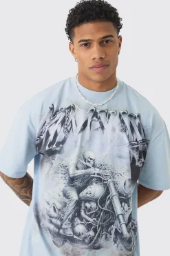 Oversized Extended Neck Lightening Graphic T-shirt | BoohooMAN UK