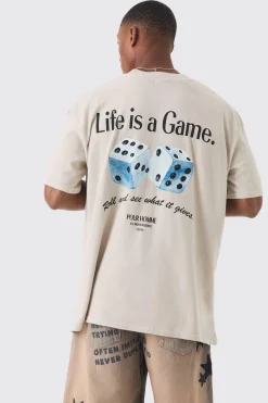 Oversized Extended Neck Life Is A Game Washed Slogan T-shirt | BoohooMAN UK
