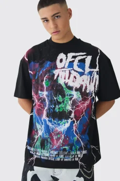 Oversized Extended Neck Large Scale Till Dawn Print T-Shirt | BoohooMAN UK