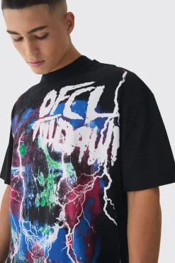 Oversized Extended Neck Large Scale Till Dawn Print T-Shirt | BoohooMAN UK
