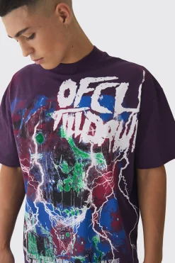Oversized Extended Neck Large Scale Till Dawn Print T-Shirt | BoohooMAN UK