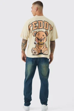 Oversized Extended Neck Large Scale Evil Teddy Print T-Shirt | BoohooMAN UK