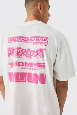 Oversized Extended Neck Moto Graphic T-shirt | BoohooMAN UK
