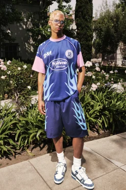 Oversized Extended Neck Mesh Flame T-shirt & Jort Set | BoohooMAN UK