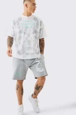 Oversized Extended Neck Moon Large Graphic Shorts Set | BoohooMAN UK