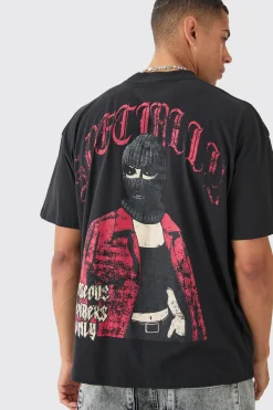 Oversized Extended Neck Mask Back Print T-shirt | BoohooMAN UK