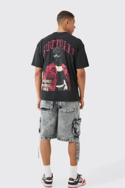 Oversized Extended Neck Mask Back Print T-shirt | BoohooMAN UK