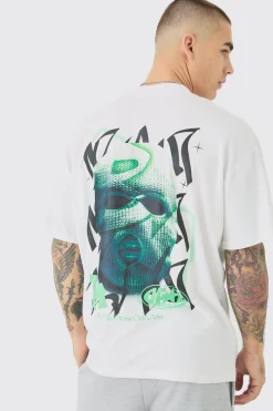 Oversized Extended Neck Mask Graphic Back Print T-shirt | BoohooMAN UK