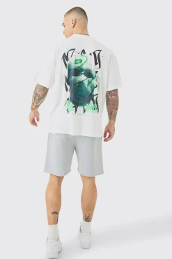 Oversized Extended Neck Mask Graphic Back Print T-shirt | BoohooMAN UK