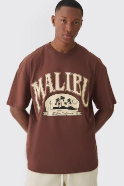 Oversized Extended Neck Malibu Print Wash T-shirt | BoohooMAN UK