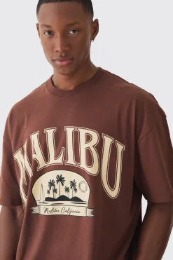 Oversized Extended Neck Malibu Print Wash T-shirt | BoohooMAN UK