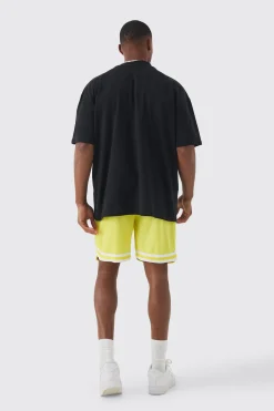 Oversized Extended Neck No Love T-shirt & Mesh Short Set | BoohooMAN UK