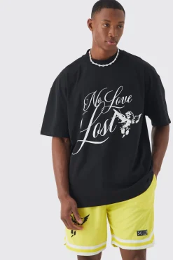Oversized Extended Neck No Love T-shirt & Mesh Short Set | BoohooMAN UK