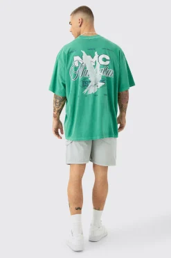 Oversized Extended Neck NYC Dove Back Print T-shirt | BoohooMAN UK