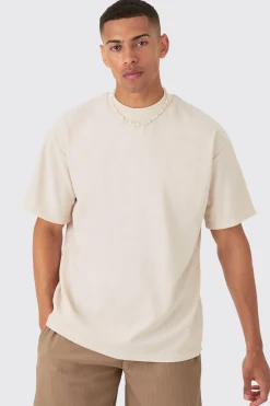 Oversized Extended Neck Ottoman Rib T-shirt | BoohooMAN UK