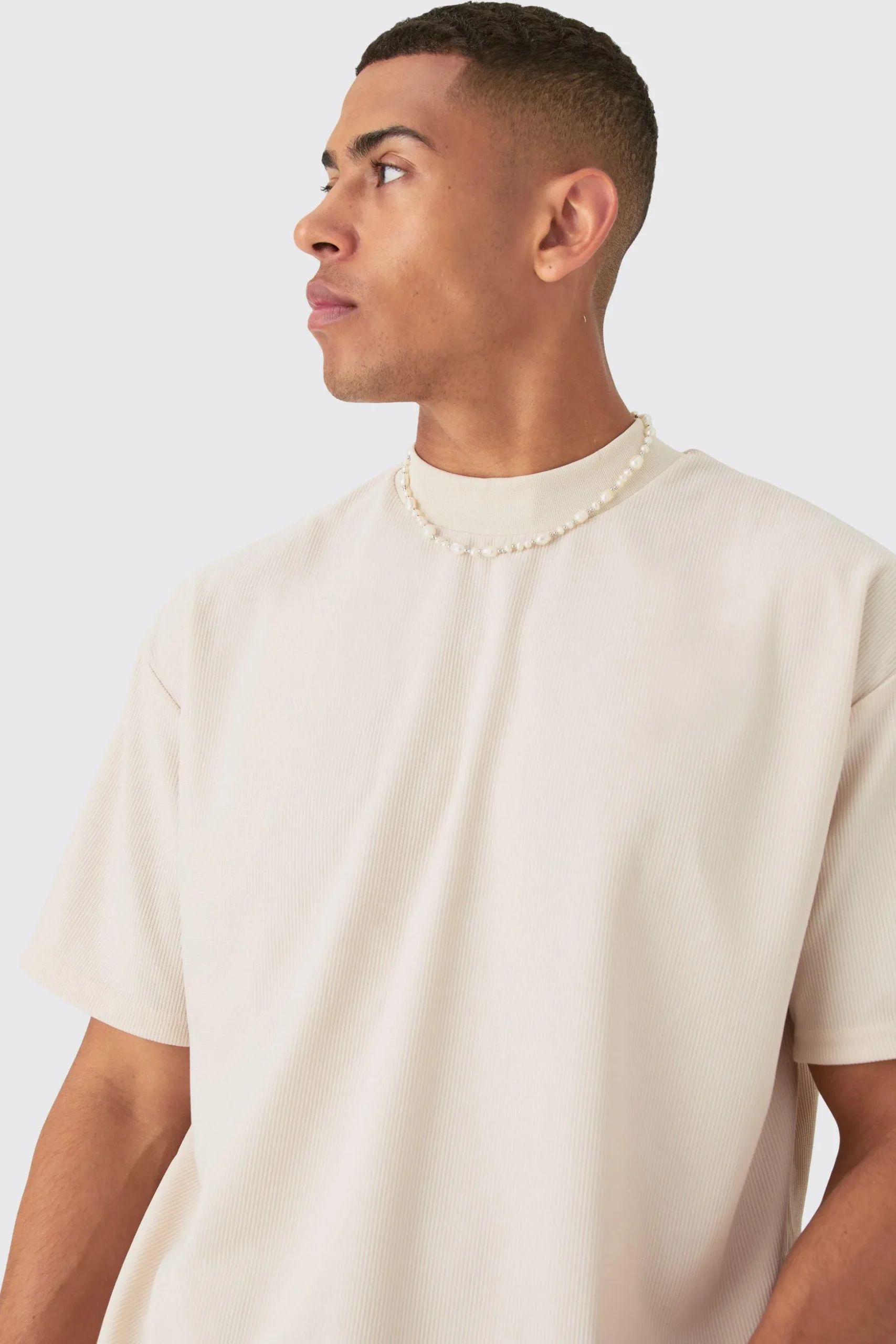 Oversized Extended Neck Ottoman Rib T-shirt | BoohooMAN UK