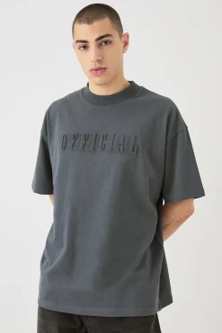 Oversized Extended Neck Official Embossed T-shirt | BoohooMAN UK