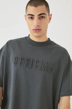 Oversized Extended Neck Official Embossed T-shirt | BoohooMAN UK