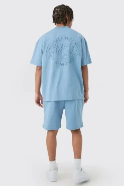 Oversized Extended Neck Official Man Embossed T-shirt & Short Set | BoohooMAN UK