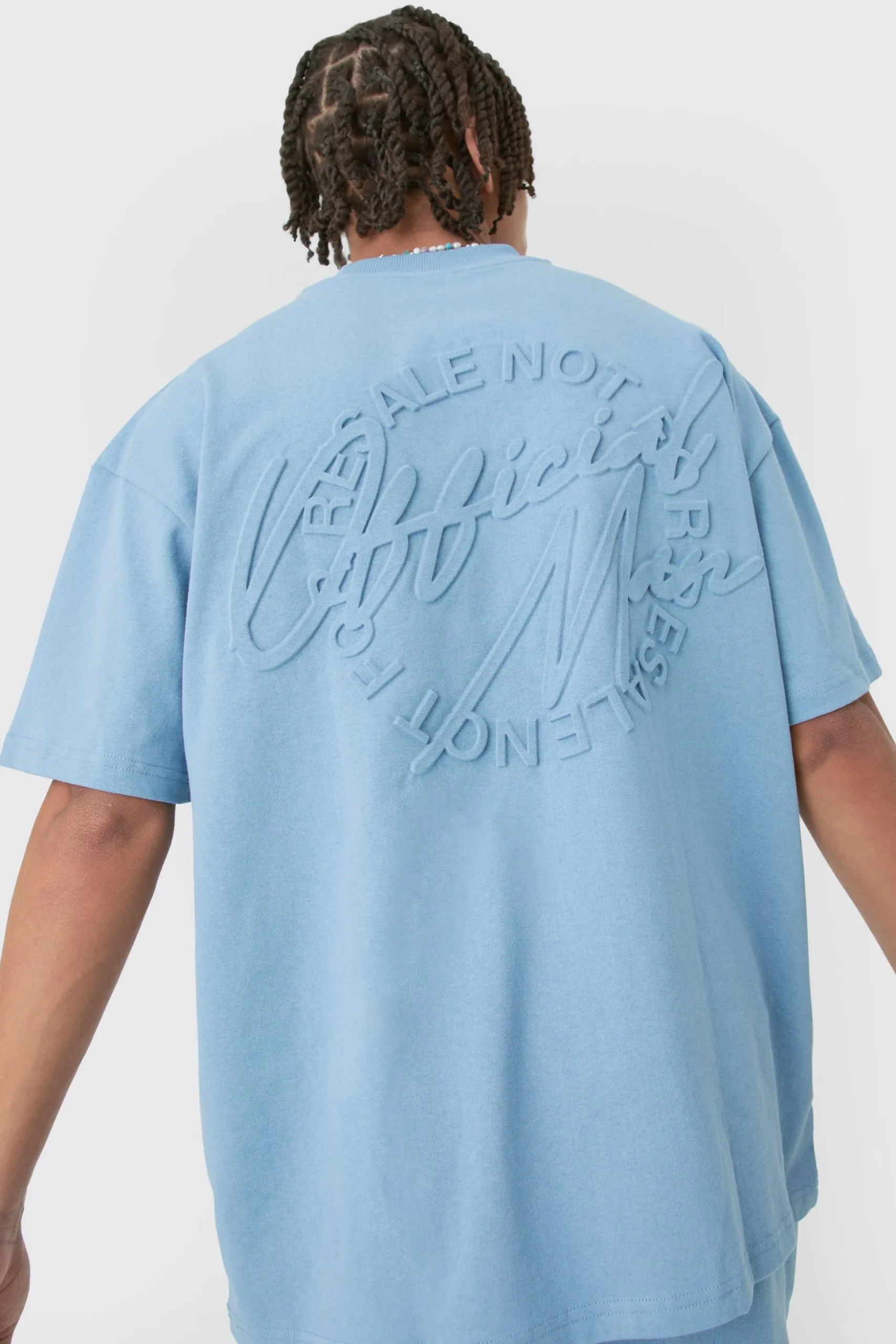 Oversized Extended Neck Official Man Embossed T-shirt & Short Set | BoohooMAN UK