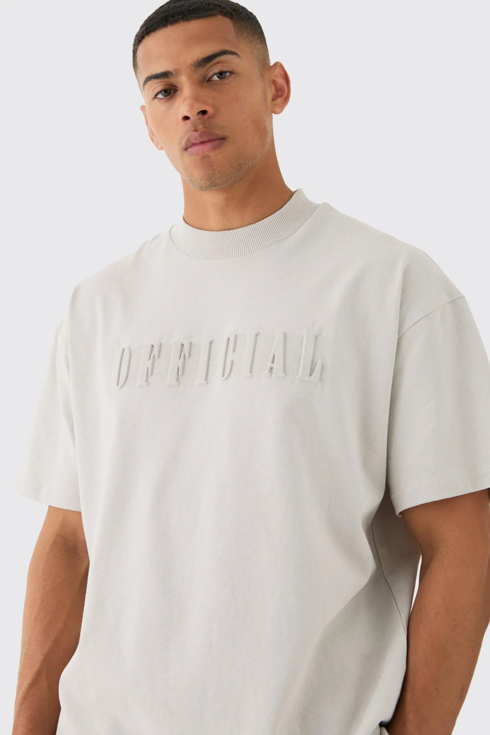 Oversized Extended Neck Official Embossed T-shirt & Short Set | BoohooMAN UK