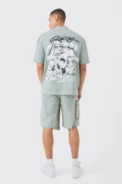 Oversized Extended Neck OFCL Racing Acid Wash T-shirt | BoohooMAN UK