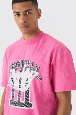 Oversized Extended Neck Official Graffiti Print Wash T-shirt | BoohooMAN UK