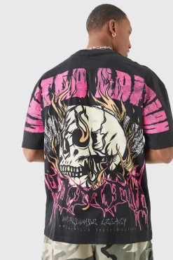 Oversized Extended Neck Over The Seam Gothic Back Print T-shirt | BoohooMAN UK