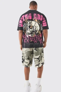 Oversized Extended Neck Over The Seam Gothic Back Print T-shirt | BoohooMAN UK