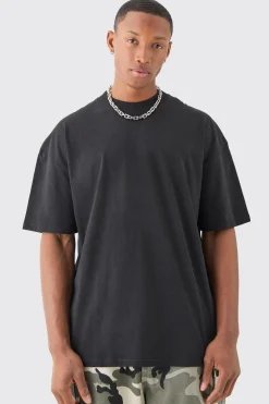 Oversized Extended Neck Over The Seam Gothic Back Print T-shirt | BoohooMAN UK