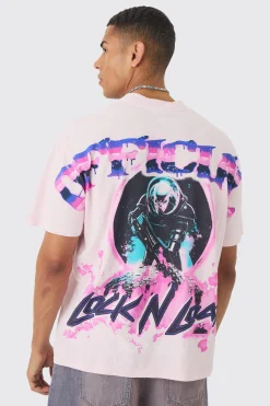 Oversized Extended Neck Over The Seam Wash Space Back Print T-shirt | BoohooMAN UK