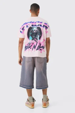 Oversized Extended Neck Over The Seam Wash Space Back Print T-shirt | BoohooMAN UK