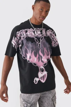 Oversized Extended Neck Over The Seams Heartless T-shirt | BoohooMAN UK