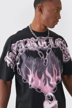 Oversized Extended Neck Over The Seams Heartless T-shirt | BoohooMAN UK
