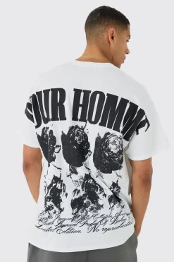 Oversized Extended Neck Over The Seam Rose T-shirt | BoohooMAN UK