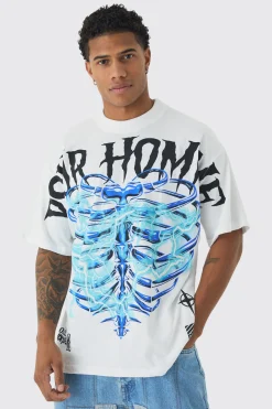Oversized Extended Neck Over The Seams Print T-Shirt | BoohooMAN UK