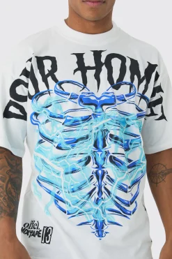 Oversized Extended Neck Over The Seams Print T-Shirt | BoohooMAN UK