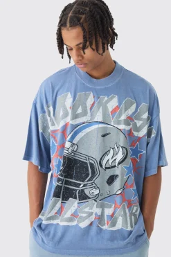 Oversized Extended Neck Over The Seams Wash Varsity T-Shirt | BoohooMAN UK
