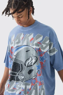 Oversized Extended Neck Over The Seams Wash Varsity T-Shirt | BoohooMAN UK