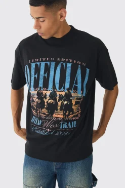 Oversized Extended Neck Official Horse Western Print T-Shirt | BoohooMAN UK