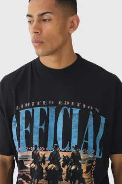 Oversized Extended Neck Official Horse Western Print T-Shirt | BoohooMAN UK