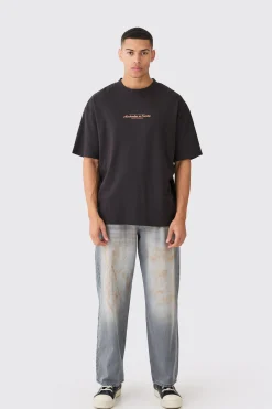 Oversized Extended Neck Printed T-shirt | BoohooMAN UK
